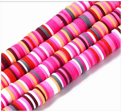 8mm Hot Pink Multi Heishi Bead Strands, Flat Round Polymer Clay Beads, Disc Heishi Beads, LIght Weight, Hawiian Earring Beads, Bracelets