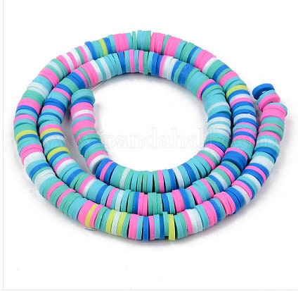 Sale 6mm Turquoise Multi Heishi Bead Strands, Flat Round Polymer Clay Beads, 290 to 320 Disc Heishi Beads, LIght Weight, Bracelets