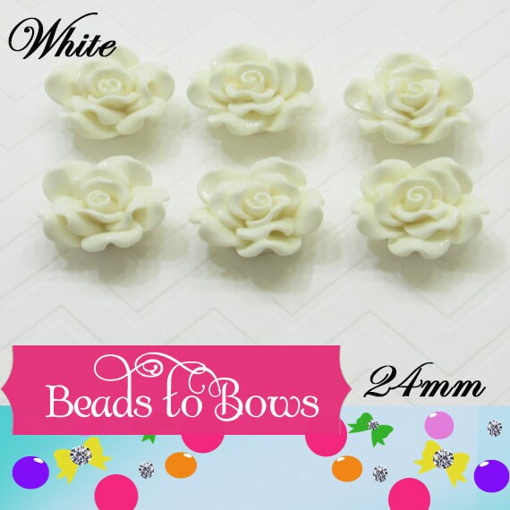 24mm White Rose Beads, Bubblegum Rose Beads, Chunky Rose Necklace Beads, Resin Flower Beads, White Flower Beads, Jewelry Supply