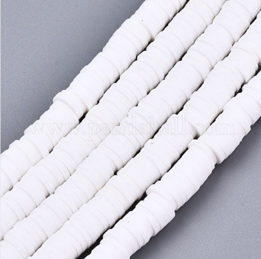Sale 6mm White Heishi Bead Strands, 380 to 400 Flat Round Polymer Clay Beads, Disc Heishi Beads, LIght Weight, Bracelets