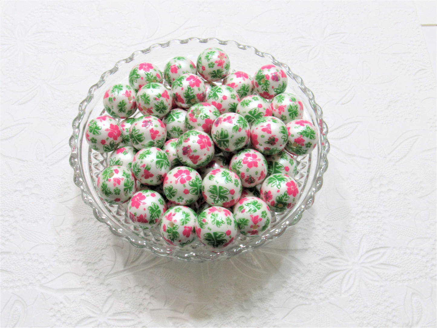 NEW 20mm Pink Flower Print Matte Pearls, Bubblegum Beads, Chunky Gumball Beads, Bubblegum Bead Supply, Chunky Printed Pearl Beads