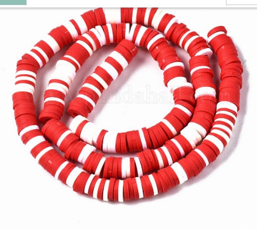 6mm Red Multi Heishi Bead Strands, Flat Round Polymer Clay Beads, 314~345pcs/strand, Disc Heishi Beads, Light Weight, Bracelets