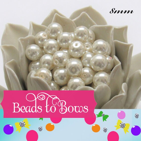 8mm White Pearls, Faux Glass Pearls, Gold Bubblegum Pearls, Chunky Pearls, Bubblegum Pearls Gumball Pearl Beads, 8mm Gumball Pearl Beads