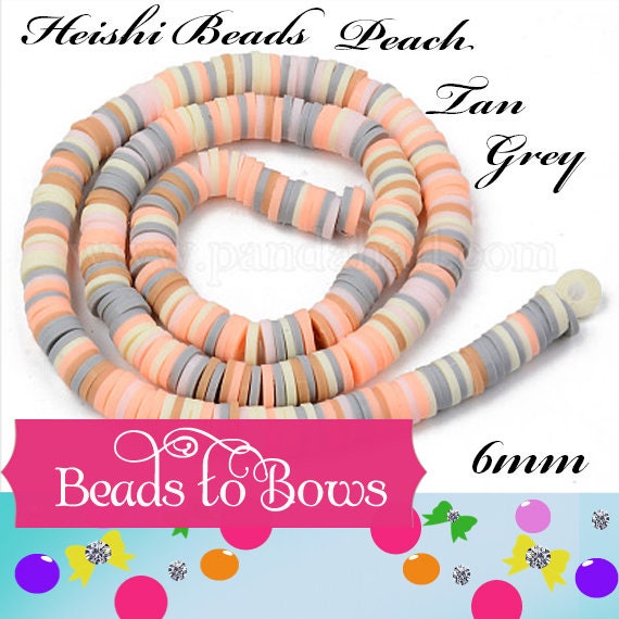6mm Peach Tan Grey Heishi Bead Strands, Flat Round Polymer Clay Beads, 290 to 320 Disc Heishi Beads, LIght Weight,Earring Beads, Bracelets