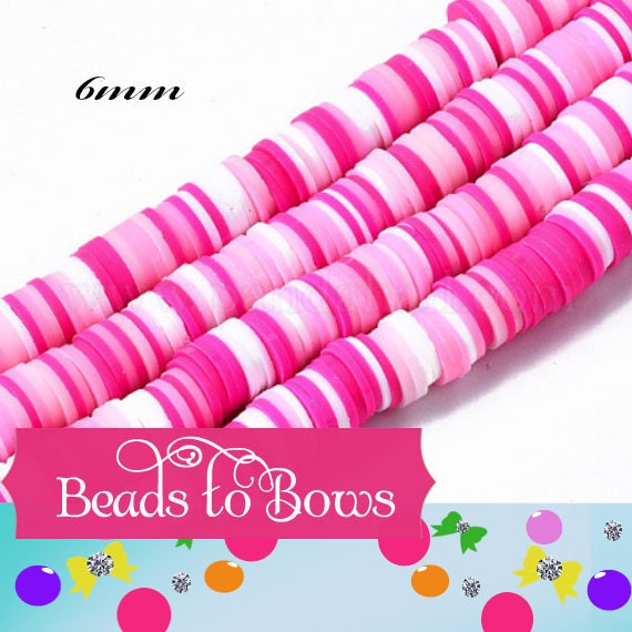 Sale 6mm Heishi Bead Pink Cotton Candy Strands, Flat Round Polymer Clay Beads, 380 to 400 Disc Heishi Beads, Light Weight, Bracelets