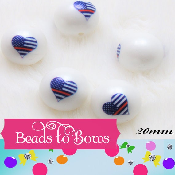 New Star Heart Beads, 4th of July 20mm Red White Blue USA Heart Flag Bubblegum Beads, July 4th. Beads, Gumball Beads, Bubblegum Beads