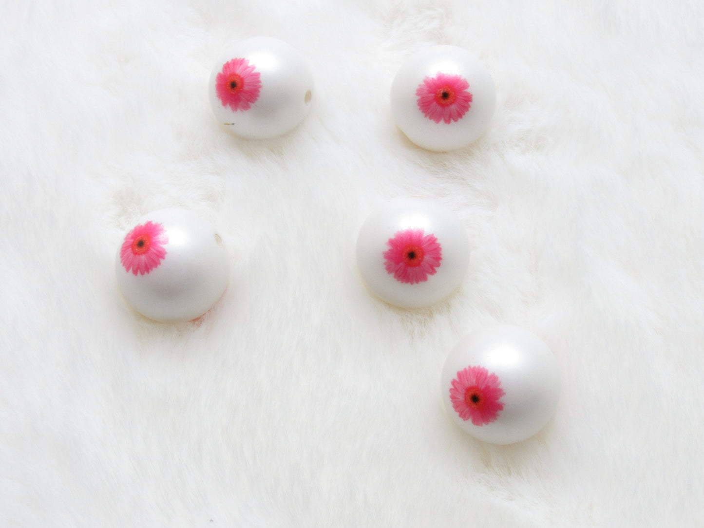 NEW 20mm Pink Flower Print on Matte Pearls, Bubblegum Beads, Chunky Gumball Beads, Bubblegum Bead Supply, Chunky Printed Beads