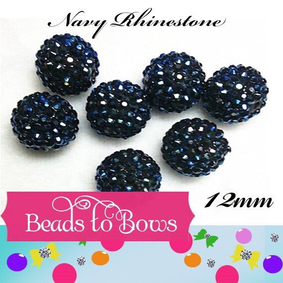 12mm AB Navy Blue Rhinestone Bead Bubblegum Beads, Gumball Beads, Rhinestone Beads, 12mm Rhinestone Beads