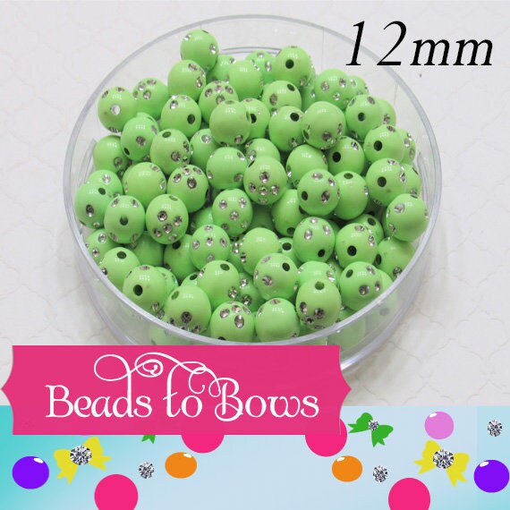 12mm Light Green Bling Beads, Bubblegum Beads, Chunky Acrylic Bead, Chunky Necklace Supply, Bulk Beads, Chunky Bubblegum Necklace Beads