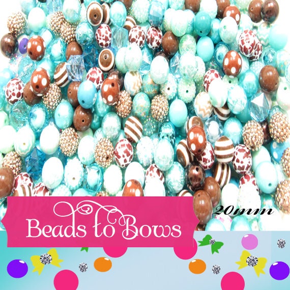 Cow Mix, How Now Brown Cow Bubblegum Bead, Chunky Cow Beads, Gumball Beads, Aqua and Brown Beads, Chunky Bead Supply,