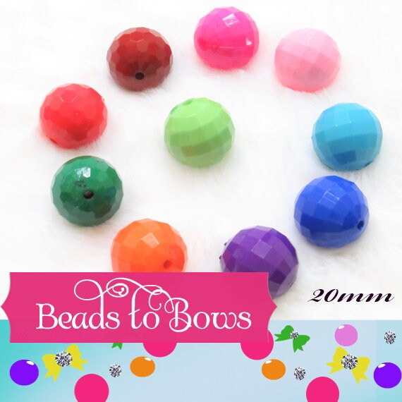 20mm Bright Colored Faceted Bubblegum Bead, Chunky Disco Beads, Round Acrylic Beads, Chunky Bead Supply, Bubblegum Necklace Supply Beads.