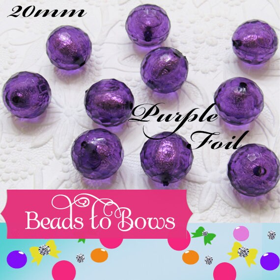 20mm Purple Foil Beads, Bubblegum Bead In A Bead, Chunky Foil Bead, Chunky Bubblegum Necklace Bead, Gumball BeadsJewelry Supply,