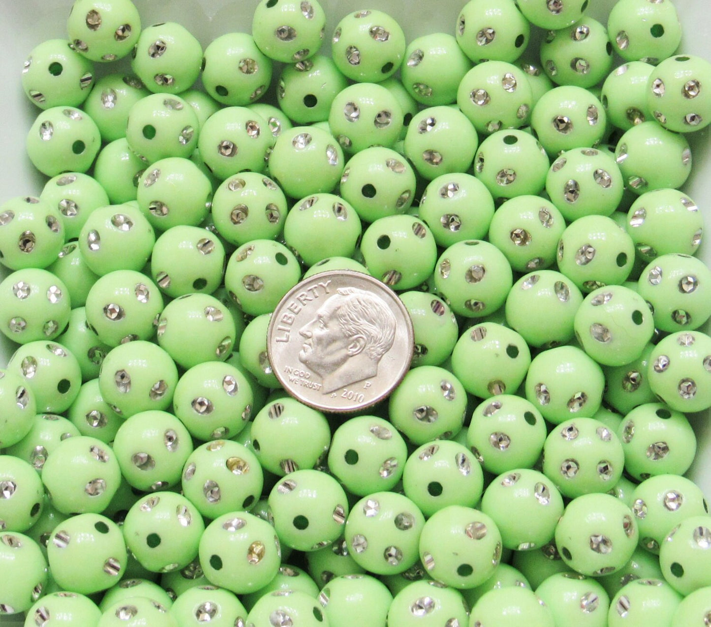 10mm Light Green Rhinestone Beads, Bubblegum bead, Acrylic Beads, 10mm Round Bead, Bling Bead, Embellishment, Chunky Necklace Supply