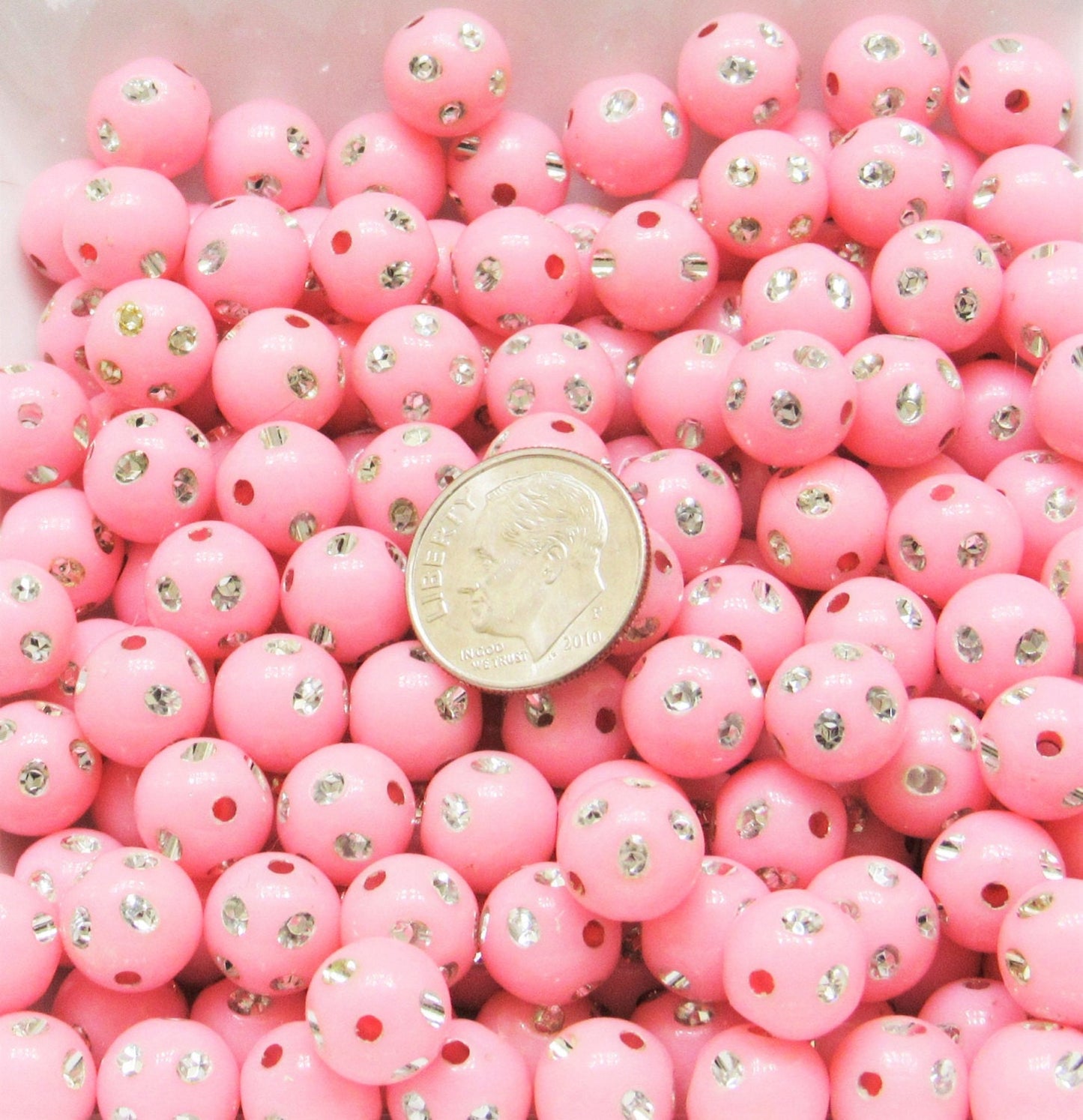 10mm Pink Bubblegum Rhinestone Beads, Bubblegum Beads, Chunky Bling Beads, Gumball Beads Chunky Necklace Beads, Rhinestone look Beads
