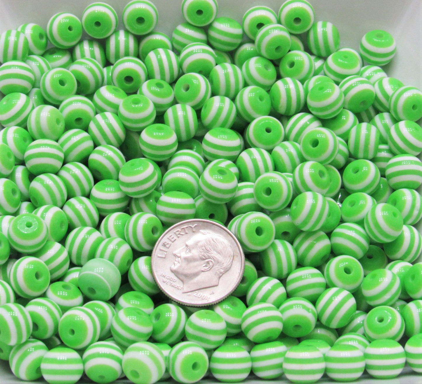 8mm Green Bubblegum Striped Beads, Striped 8mm Bubblegum Beads, Chunky Gumball Beads, Bubblegum Necklace Supply Bead, Chunky Gumball Bead