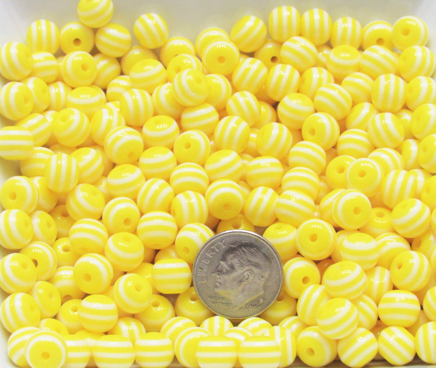 8mm Yellow Bubblegum Striped Beads, Striped 8mm Bubblegum Beads, Chunky Gumball Beads, Bubblegum Necklace Supply Bead, Chunky Gumball Bead