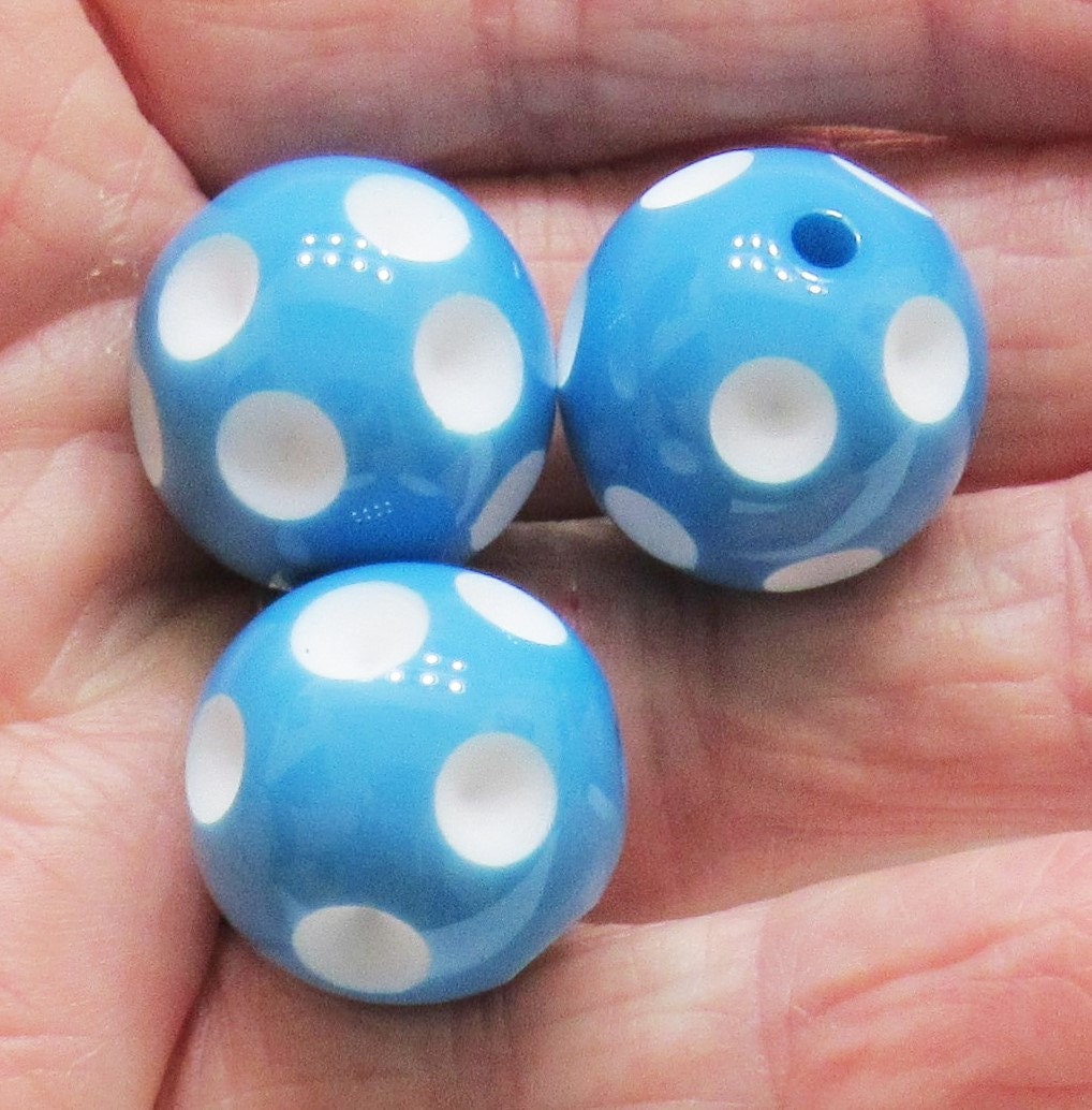 20mm Ocean Blue Polka Dot Beads, Blue Bubblegum Polka Dot Beads, Chunky Polka Dot Beads, DIY Chunky Necklace Bead, Supply Bead,
