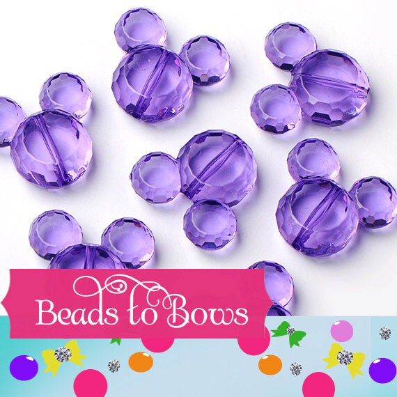 34mm Purple Mickey Minnie Mouse Bubblegum Bead, Acrylic Mickey Mouse Beads, Chunky Mickey Mouse Bubblegum Bead, Bangle Bracelet Bead