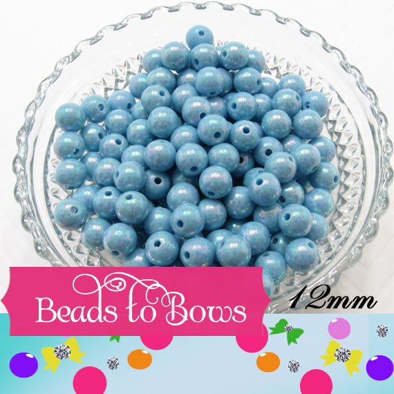 12mm AB Blue Iridescent Bubblegum Beads - 50 Pack- 2.99 - Rainbow Sparkle beads