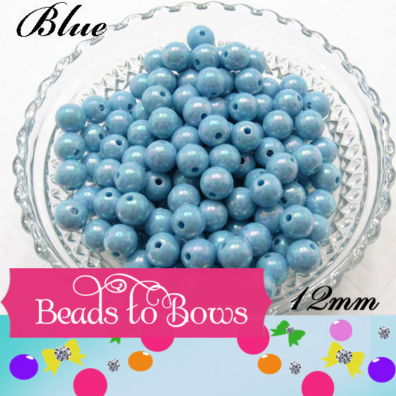 12mm AB Blue Iridescent Bubblegum Beads - 50 Pack- 2.99 - Rainbow Sparkle beads