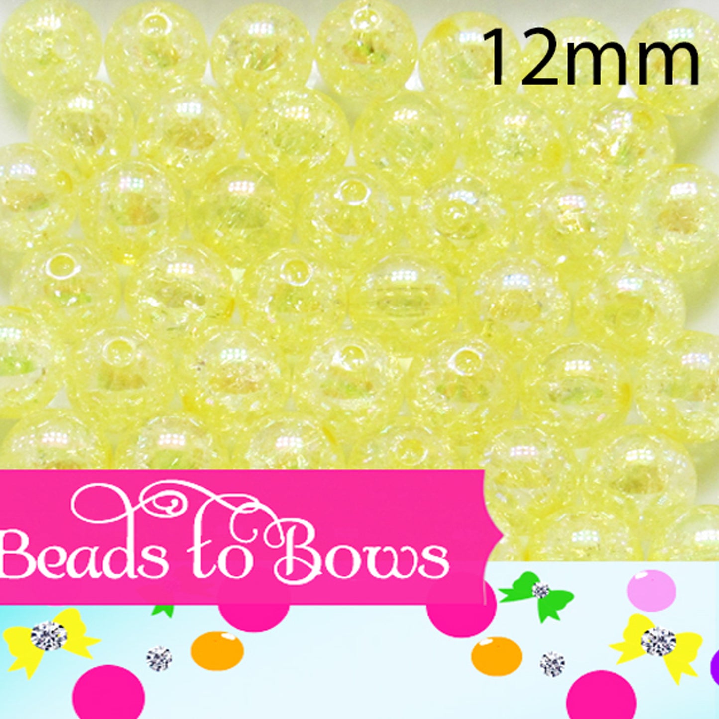 12mm Yellow Crackle Acrylic Bubblegum Beads -50- Pack 3.99