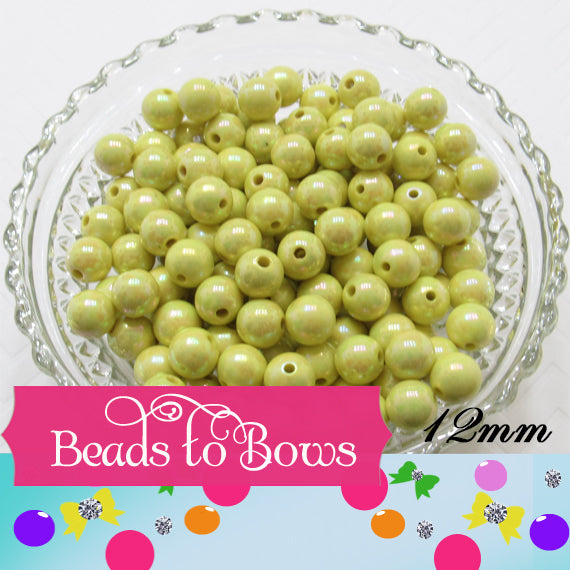 12mm AB Yellow Iridescent Bubblegum Beads - 50 - 2.99 Pack Rainbow Sparkle Beads