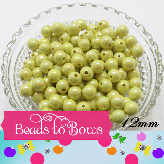12mm AB Yellow Iridescent Bubblegum Beads - 50 - 2.99 Pack Rainbow Sparkle Beads
