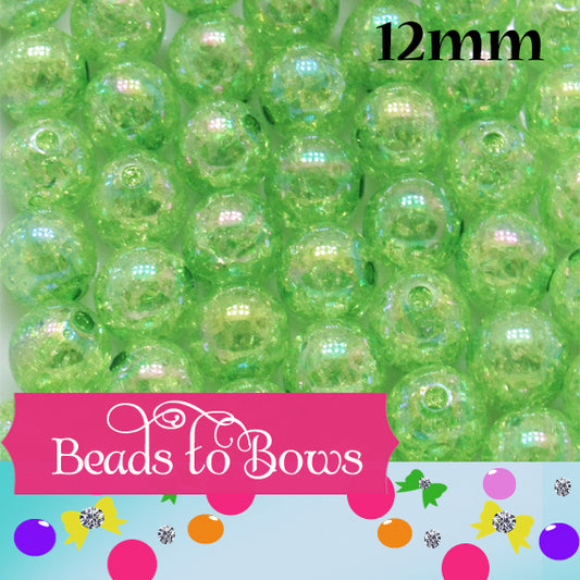 12mm Green Crackle Acrylic Bubblegum Beads -50- Pack 3.99