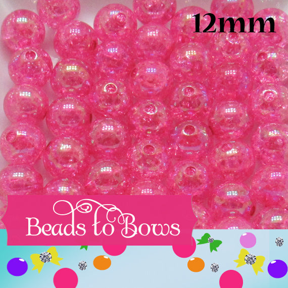 12mm Hot Pink Crackle Acrylic Bubblegum Beads -50- Pack 3.99