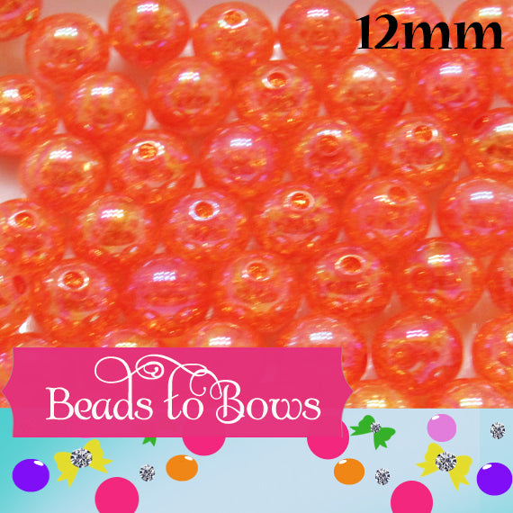 12mm Dark Orange Crackle Acrylic Bubblegum Beads -50- Pack 3.99