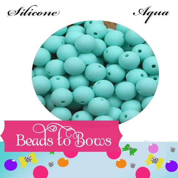 15mm Aqua Silicone Beads - Food Grade Round Beads for Keychains & Jewelry