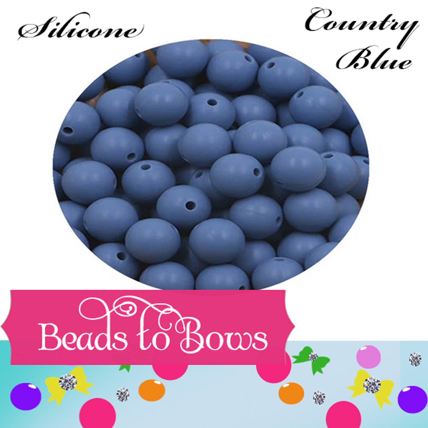 15mm Country Blue Silicone Beads - Food Grade Round Beads for Keychains & Jewelry
