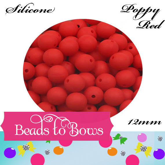 12mm Poppy Red Silicone Beads - Food Grade Round Beads for Keychains & Jewelry