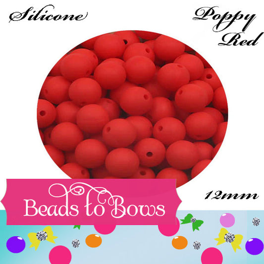 12mm Poppy Red Silicone Beads - Food Grade Round Beads for Keychains & Jewelry