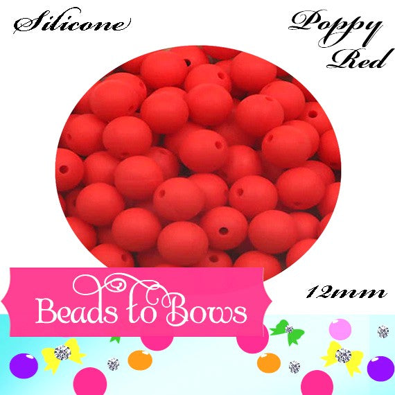 12mm Poppy Red Silicone Beads - Food Grade Round Beads for Keychains & Jewelry