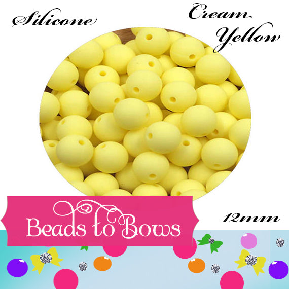 12mm Cream Yellow Silicone Beads - Food Grade Round Beads for Keychains & Jewelry