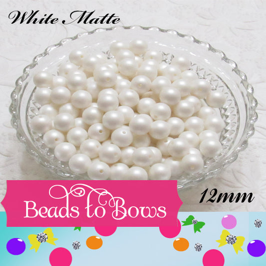 12mm Matte White Bubblegum Beads - 50 Pack Clean Matte Finish Beads