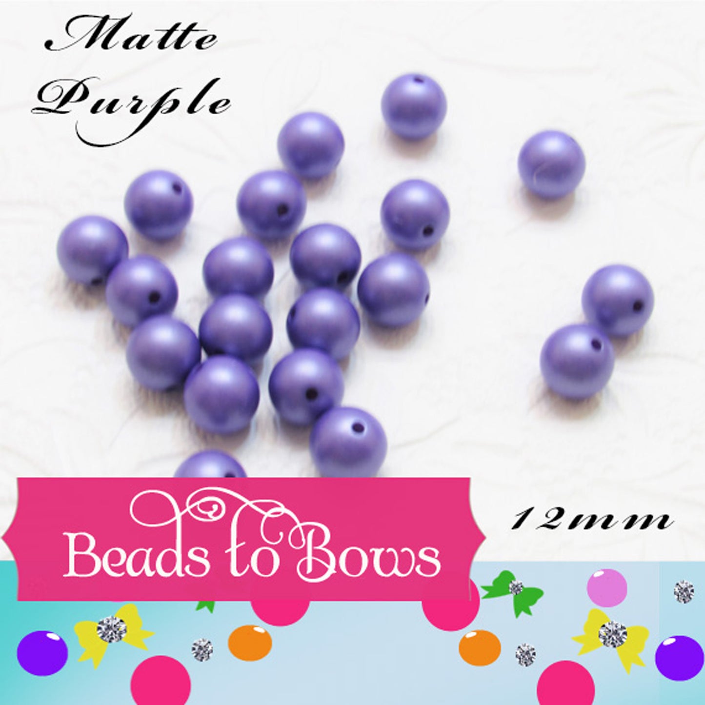 12mm Matte Purple Bubblegum Beads -50- Pack 2.99 Matte Purple Finish Beads