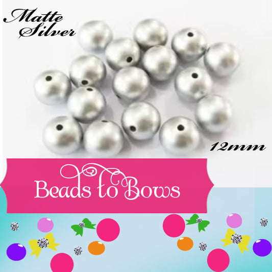 12mm Matte Silver Bubblegum Bead, Chunky 12mm Striped Beads