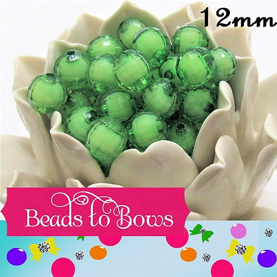12mm Round Green Bead In A Bead - 50 Pack Unique Layered Bubblegum Beads