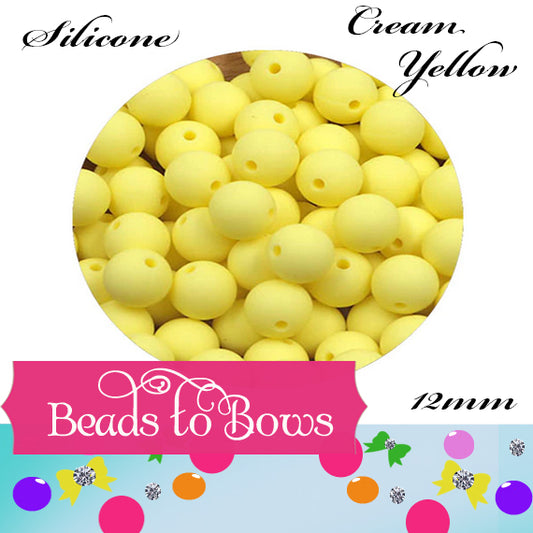 12mm Cream Yellow Silicone Beads - Food Grade Round Beads for Keychains & Jewelry