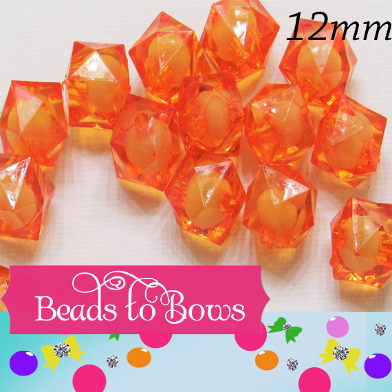 12mm Orange Cubed Bead In A Bead - 50 Pack Bubblegum Beads