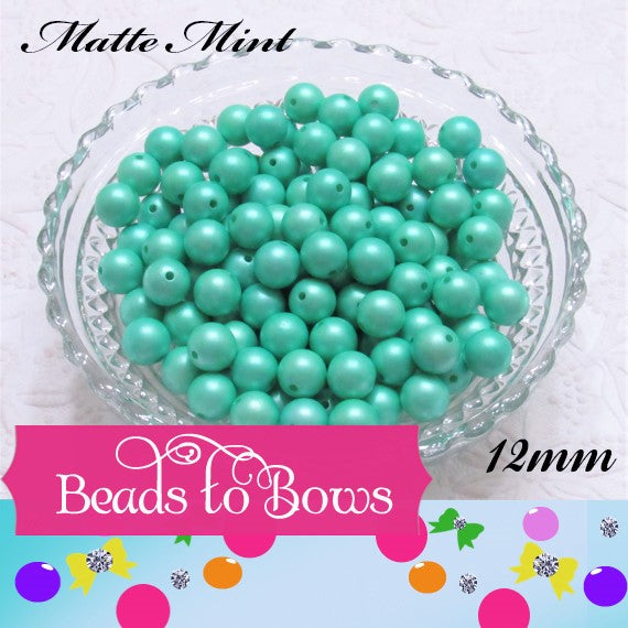 12mm Matte Mint Bubblegum Beads -  50 Pack Elegant Matte Finish Beads