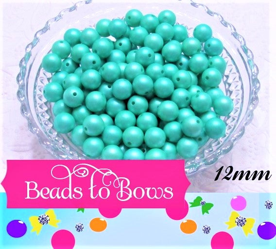 12mm Matte Mint Bubblegum Beads -  50 Pack Elegant Matte Finish Beads