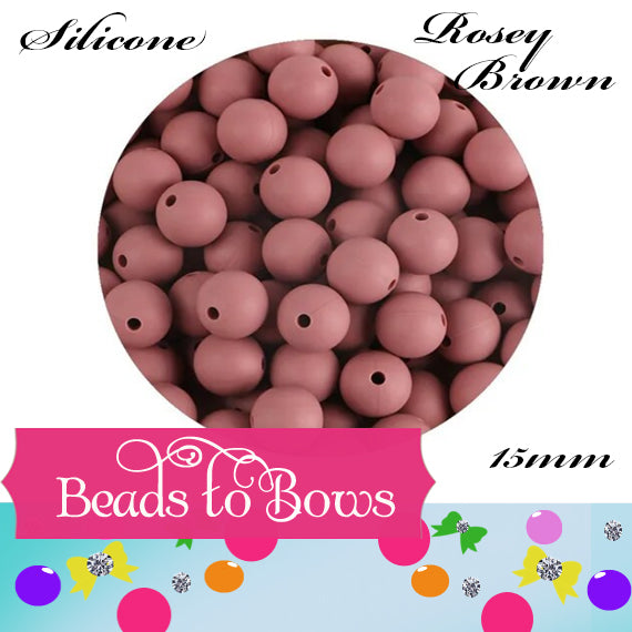 Silicone solids 15mm Rosey Brown Silicone Bead, Teething Silicone Beads, Beadable Pen Beads