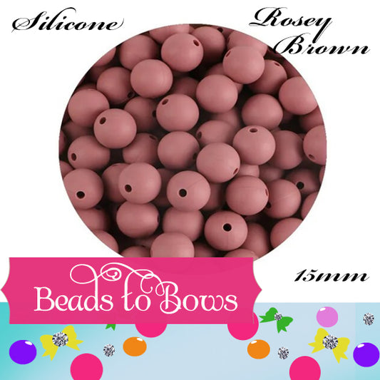 Silicone solids 15mm Rosey Brown Silicone Bead, Teething Silicone Beads, Beadable Pen Beads