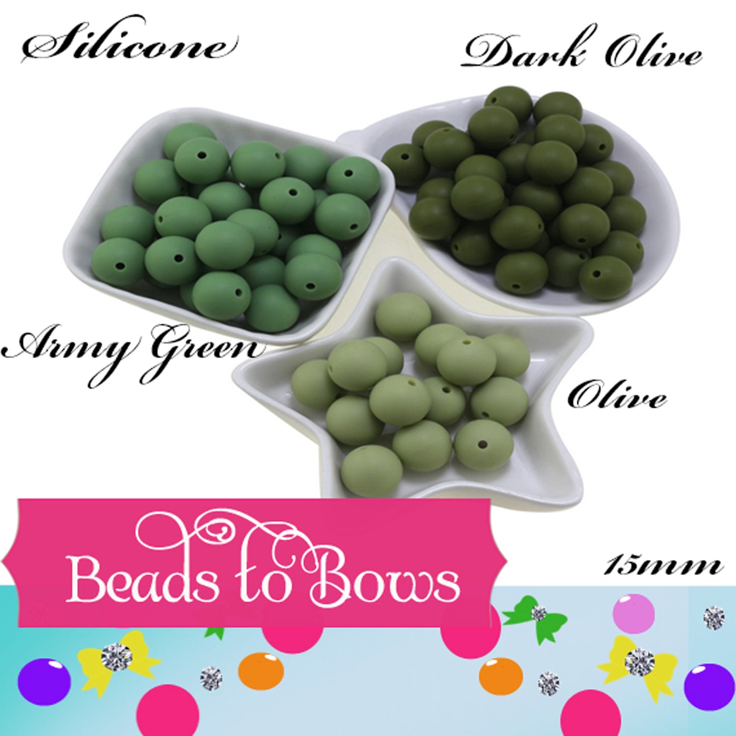 15mm Green Silicone Beads - Food Grade Round Beads for Keychains & Jewelry