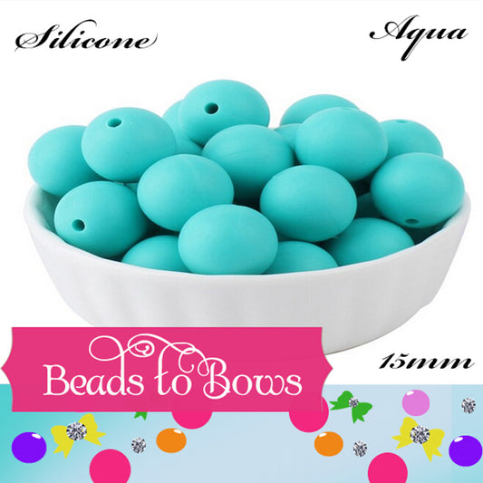15mm Aqua Silicone Beads - Food Grade Round Beads for Keychains & Jewelry