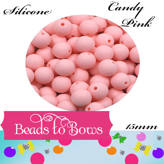 15mm Candy Pink Silicone Beads - Food Grade Round Beads for Keychains & Jewelry