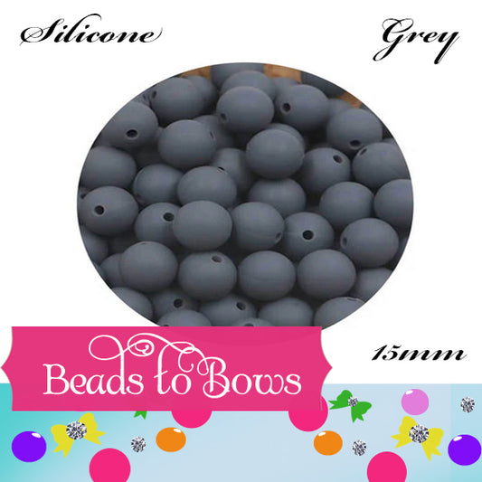 15mm Dark Grey Silicone Beads - Food Grade Round Beads for Keychains & Jewelry